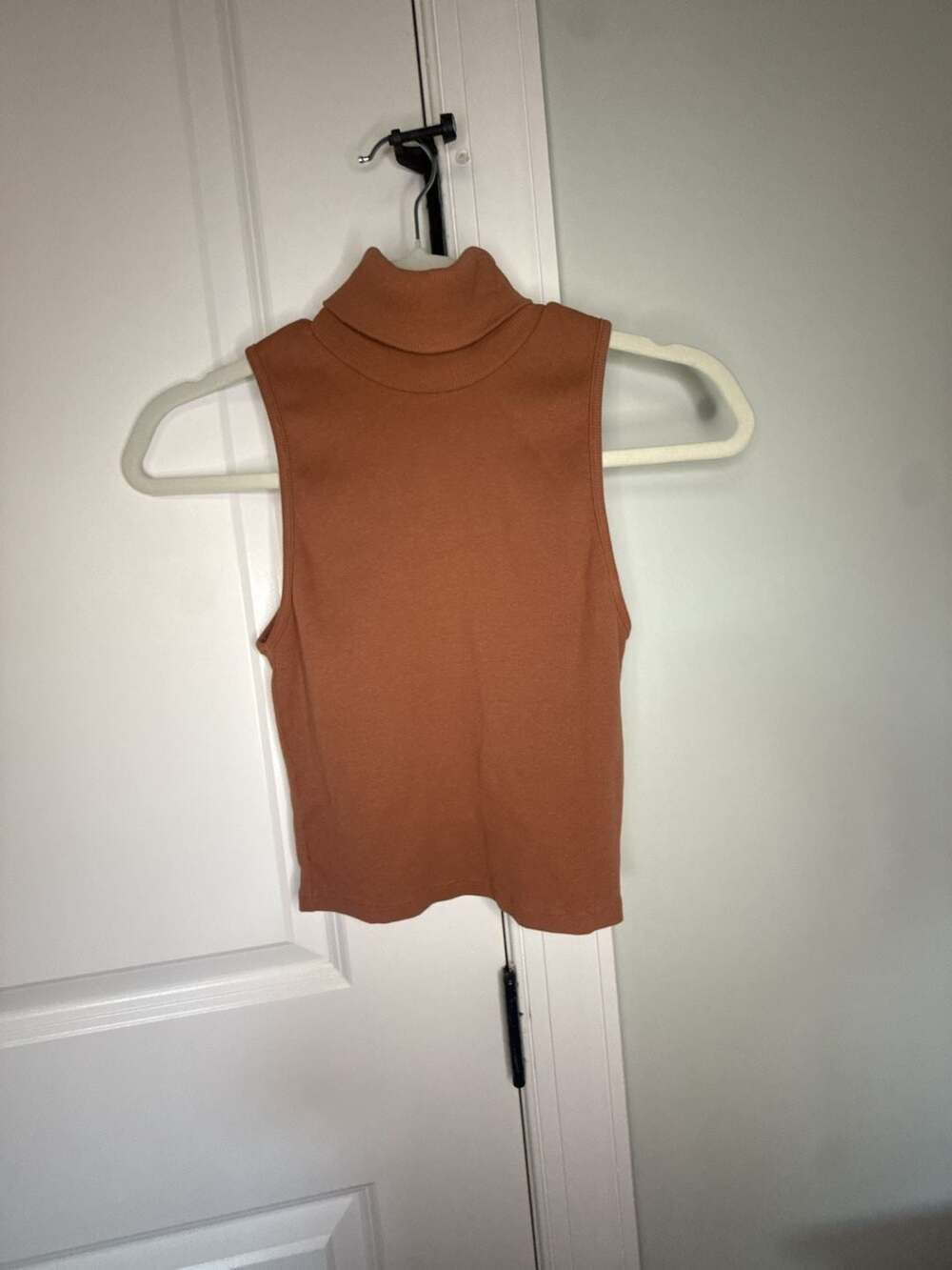 Zara Ribbed High Neck Sleeveless Top Brown Size M